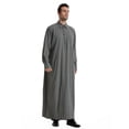 thumbnail image 2 of Kalauyu Men's Kaftan Thobe Long Sleeve Linen Men Thobe Robe Side Split Men Thobe Casual Thobe, 2 of 9