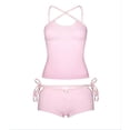 thumbnail image 2 of Women Summer Sexy Coquette 2 Piece Pajamas Sets Halter Cutout Camis Crop Tops Flower Low Waist Shorts Loungewear Fairy Outfits, 2 of 4