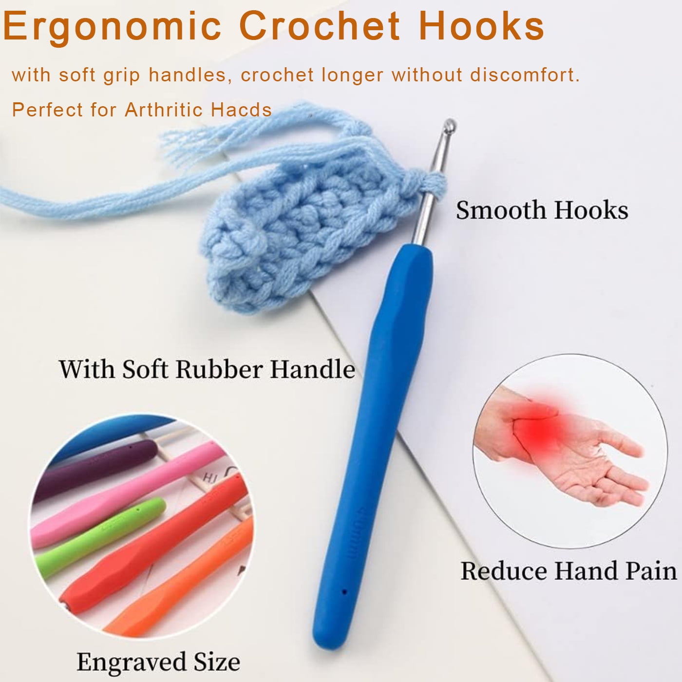 37 Pack Crochet Hooks Set, Crochet Kit for Beginners with Stitch Markers 2mm(B)-8mm(N) Ergonomic Soft Grip Handle Crochet Hook Set for Arthritic Hands Large Crochet Needle