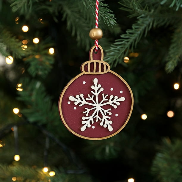 Colgante de adorno de árbol de Navidad de madera roja • Escena pintada a mano • Decoración con astillas de madera • 10x6x3cm