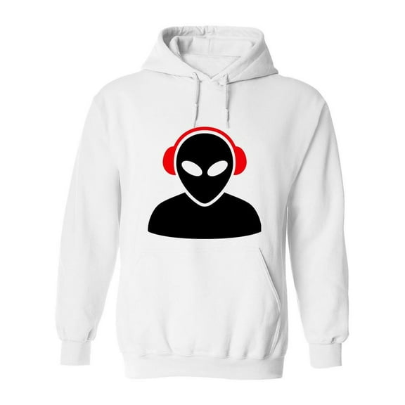 Alien With Red Headphones Hoodie Men -Image by Shutterstock, Male Small