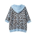 thumbnail image 5 of KHONTS 3/4 Sleeve Leopard Sweaters for Women Lightweight Pullover Sweater Hoodie Casual Loose Drawstring Oversized Fall Outfits Light Blue XL, 5 of 5