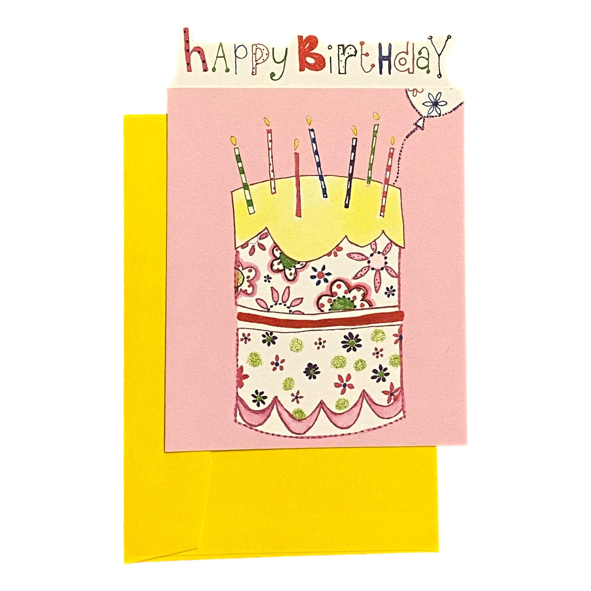 Birthday Greeting Card for Loved Ones, Family and Friends - Happy birthday - Deluxe, Textured Paper; birthday cake