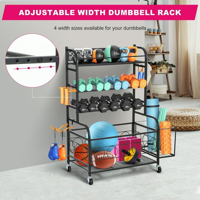Yexmas Home Gym Storage Rack All in one Weight Rack for Dumbbells Kettlebells Yoga Mats Foam Rollers Resistance Bands Workout Equipment Storage