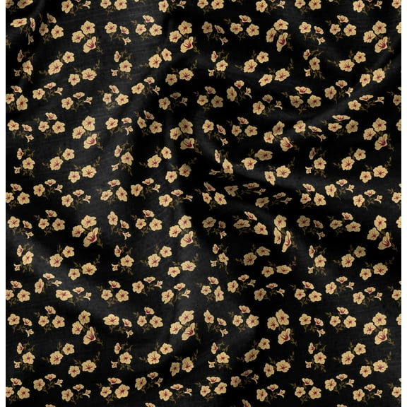 Soimoi Florals Print, Silk Fabric, Decor Sewing Fabric by The Yard 42 Inch Wide,Decorative Fabric for Shirts Suits Ties, Black & Yellow