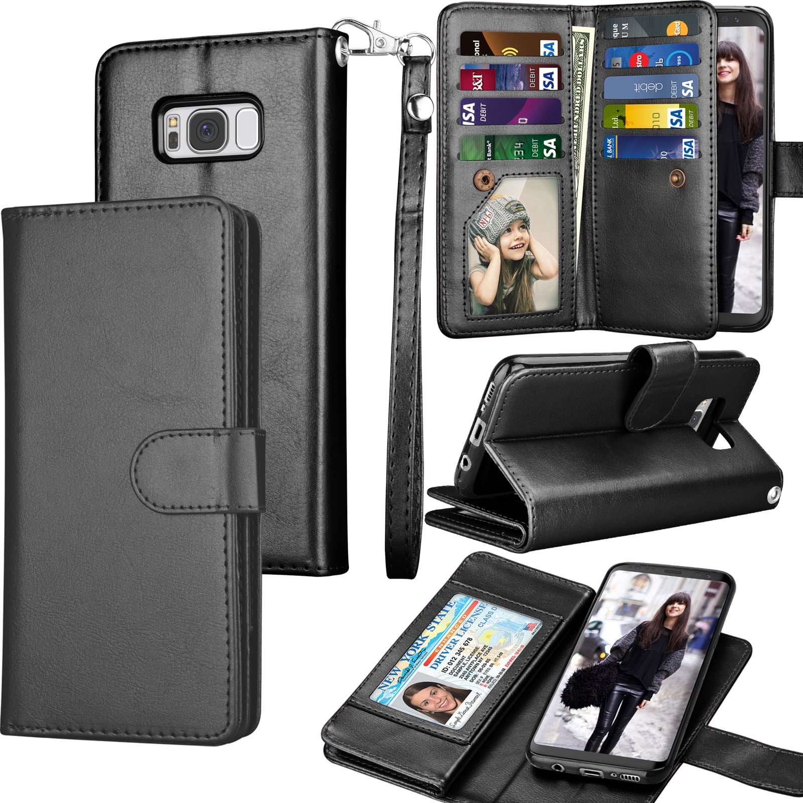 PU Leather Case Compatible with Samsung Galaxy S8 Cell Phone Business-Design Flip Cover for Samsung Galaxy S8