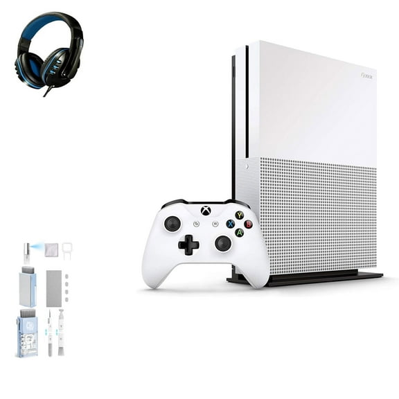 Pre-Owned Microsoft Xbox One S 500GB, 4K Ultra HD White with BOLT AXTION Cleaning Kit Headset Bundle