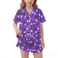 thumbnail image 2 of JOANKDMI 2 Piece Big Girls Pajamas Halloween Bat & Ghost Print Short Sleeve Button Down Shirt and Shorts Set Tagless Soft Everyday Sleepwear Lounge Wear, 5Y-14Y, 2 of 7