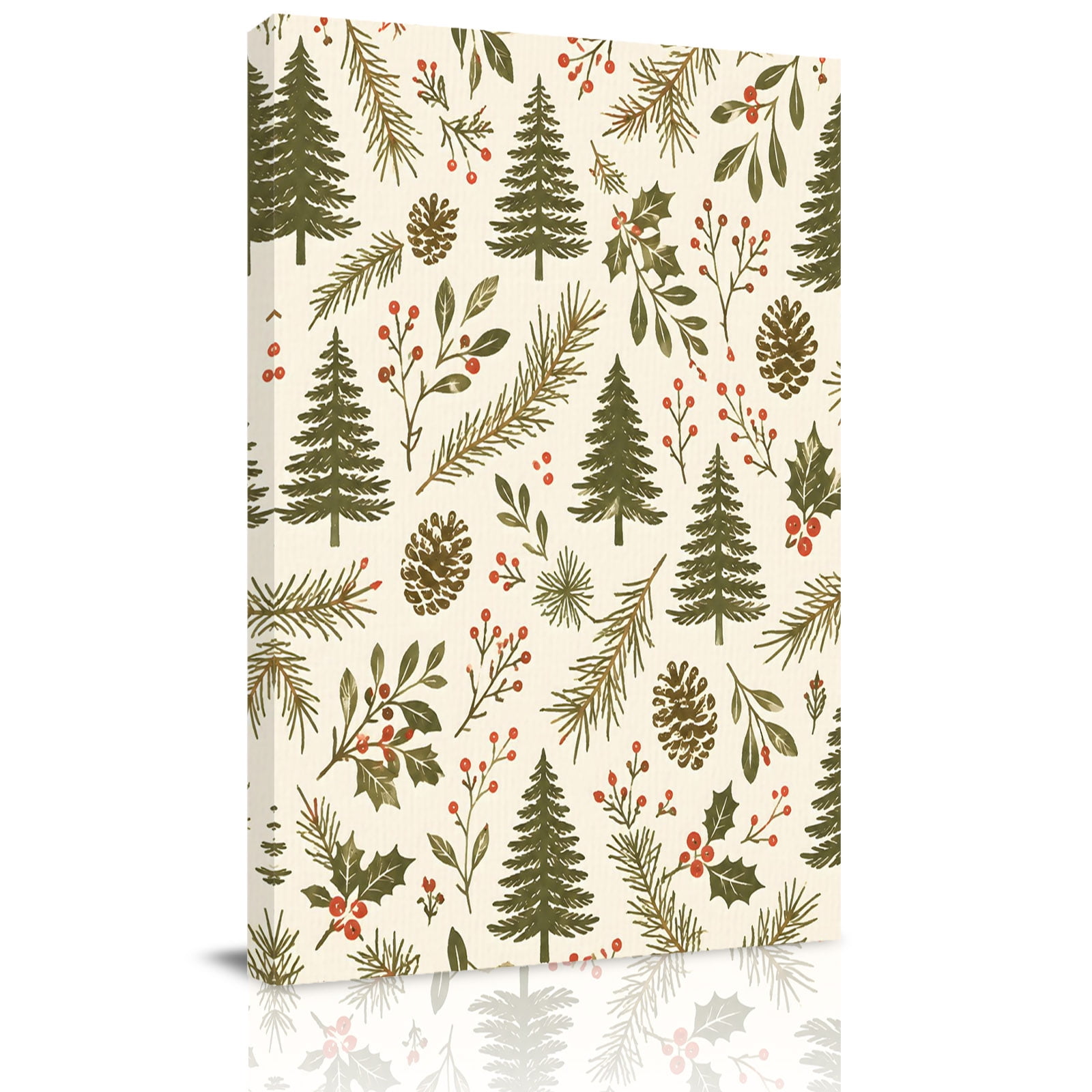 Canvas Wall Art Christmas Tree Framed Canvas Prints for Living Room Bedroom Xmas Trees Botanical Pine Needle Berry Extra Large Gallery Wrapped Wall Decor for Home Office Gifts 24 x36
