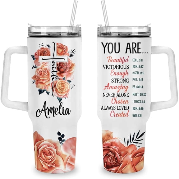 Rose Cross You Are Christmas Gifts, Christian Gifts for Women, Inspirational Gifts Religious Gifts for Women, Birthday Gifts for Women, Mom, Best Friend, Aunt, Sister - 40 Oz Tumbler With Handle