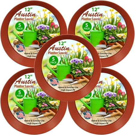 Austin Planter 10 Inch (8.3 Inch Base) Case of 5 Plant Saucer - Terra Cotta Colored Polypropylene – Heavy Duty Indoor/Outdoor Tray and Drip Pan – Collects Flower Pot Excess Water Made in USA