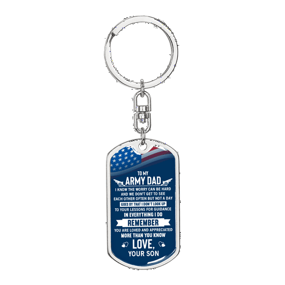 To My Army Dad I Know The Worry Keychain Stainless Steel or 18k Gold Dog Tag Keyring