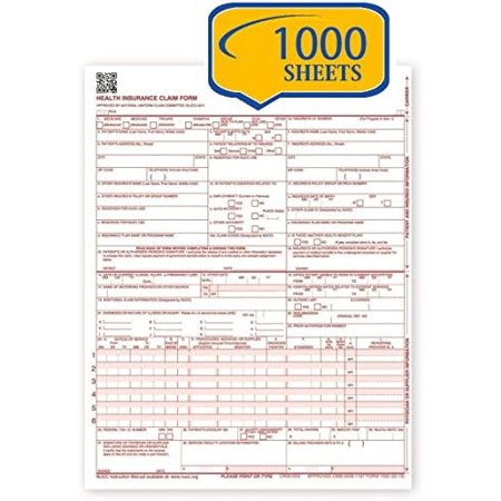CMS-1500 Claim Forms – Current HCFA 02/2012 Version Health Insurance Claim Forms for Medical Facilities and Hospitals, Compatible w/Laser and Inkjet Printers - 8.5'' x 11 (1000 Sheets)