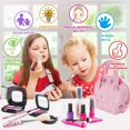 thumbnail image 4 of Juego de maquillaje para niños Niñas Juego de maquillaje lavable de 15 piezas Juguete de juego de rol con 2 pegatinas Juego de maquillaje con bolsa de cosméticos con brillo oso de fresa Electrónica, 4 of 5