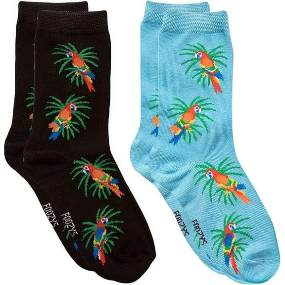 Foozys Women’s Crew Socks | Tropical Island Oasis Themed Novelty Socks | 2 Pair (Parrots)…