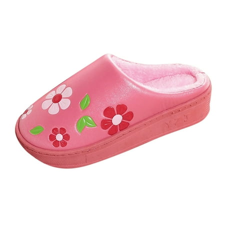 

SEMIMAY Women Cotton Slippers Winter Thick Sole Floral Printed Cotton Slippers Warm Slippers Casual Home Shoes Red