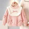 thumbnail image 5 of Jalioing Big Girls Sweaters Crew Neck Long Sleeve Cable Knit Sweater Tops Casual Thermal Patchwork Bowknot Pullover, 5 of 7