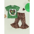 thumbnail image 2 of Genuiskids Toddler Girl 2Pcs Spring Outfits, Short Sleeve Cactus Print T-Shirt + Leopard Flare Pants Set, 2 of 9