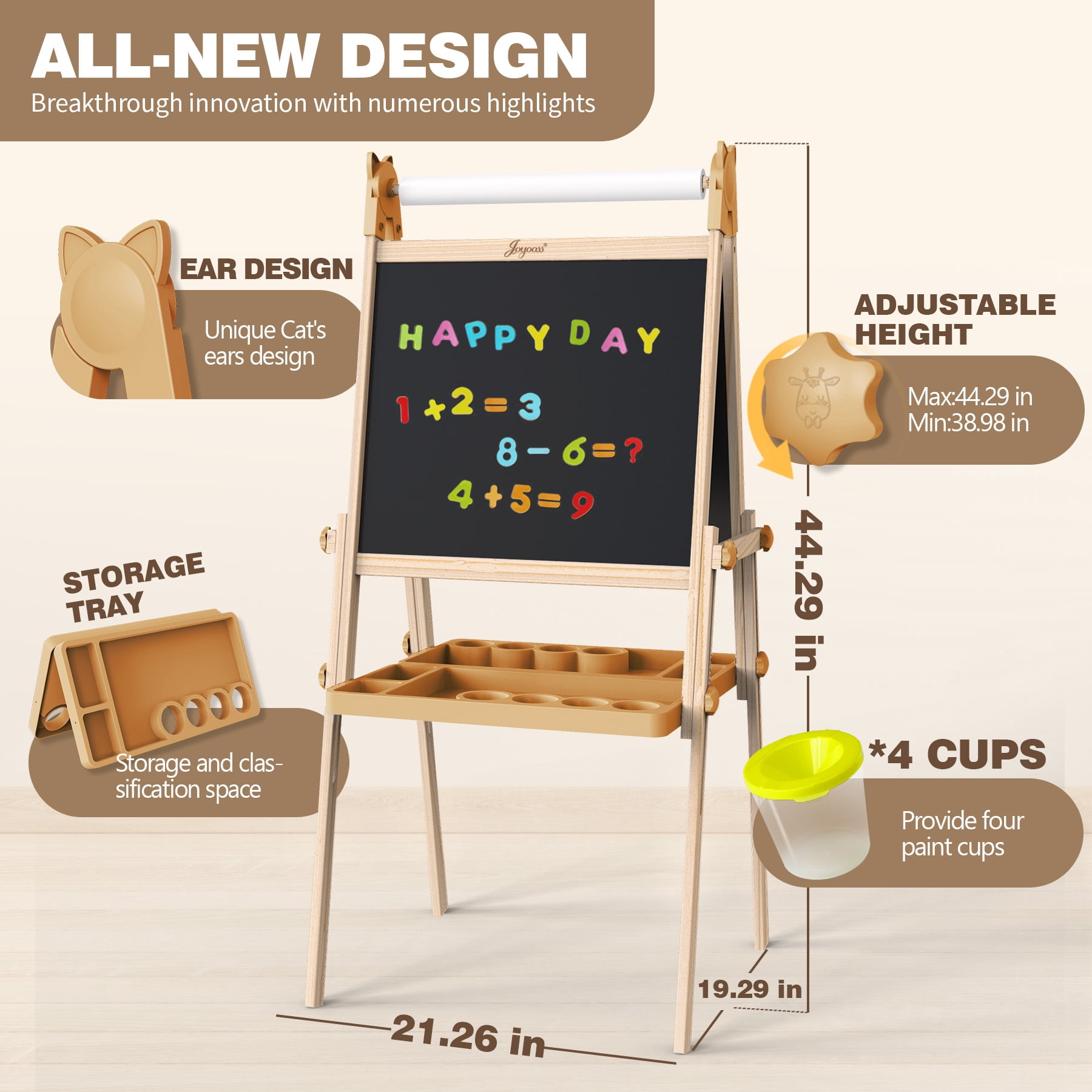 JOYOOSS Easel for Kids Ages 4-8 Easels for Toddlers Art Kids Easel Ages 8-12 Wooden Drawing Easels Double-Sided Magnetic Whiteboard Chalkboard with Paper Roll for Kid Dry Erase Board