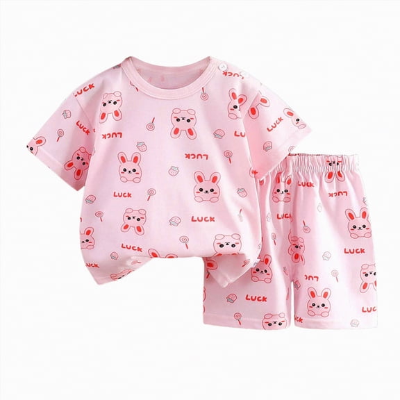 UAYOTSE Soft Comfortable Toddler Pajamas Set Short Sleeve Top & Elastic Shorts Unisex Sleepwear Homewear Dailywear for Little Big Kids Spring Summer,Sizes 3-9 Months