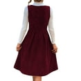 thumbnail image 6 of Women V Neck Corduroy Overall Dress Fall Mini Pinafore Jumper Dress Red M, 6 of 9