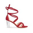 thumbnail image 3 of BLISSFUL STEP Women Velvet Lace-Up Clear Block Heel Sandals Red 10, 3 of 7
