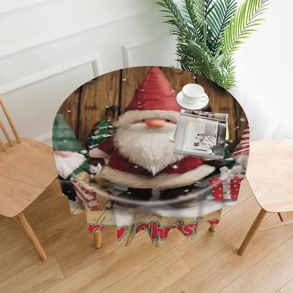 RKSupls 60 Inch Round Tablecloth, Christmas Gnomes Gifts Premium Polyester Straight Edge Wrinkle Resistant Washable Table Cover for Party Home Dining Decor