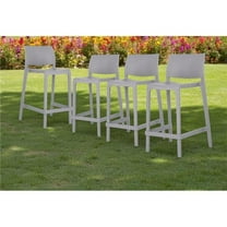 HomeRoots 565368 26 in. Gray Heavy Duty Plastic Low Back Outdoor Counter Height Bar Chairs - Set of 4