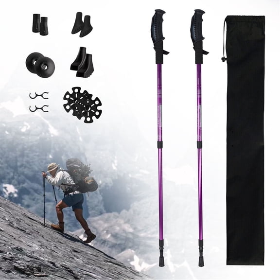Trekking Poles, Lightweight Collapsible Hiking Poles Adjustable Pair of 2 Aluminum Walking Sticks for Hiking Walking (Purple)