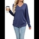 thumbnail image 3 of Camisetas de Mujer con Cuello en V, Larga, Informales, Básicas, Lisas y Suaves Azul Marino XL, 3 of 10