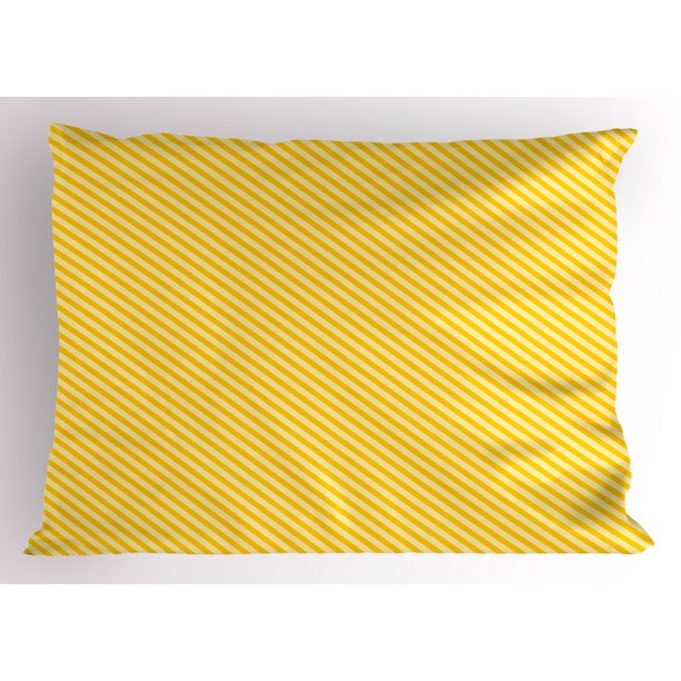 Vintage Yellow Pillow Sham Diagonally Striped Simplistic Geometric