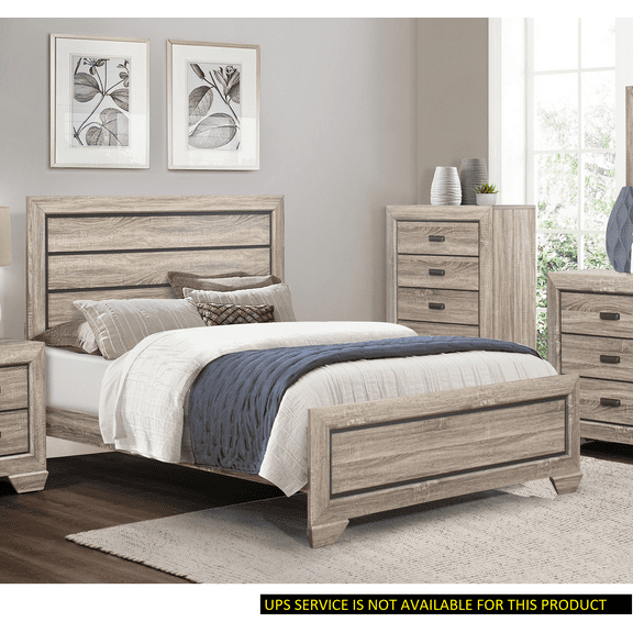 CoSoTower Natural Finish Contemporary Design 1Pc Queen Size Bed Dark Under-Paneling Wooden Bedroom Furniture