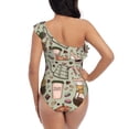 thumbnail image 5 of Gaeub Coffee Makers Macaroons Chocolate Women's One Shoulder Ruffle Tummy Control Swimwear for Swimming Surfing Beach Party - Large, 5 of 8