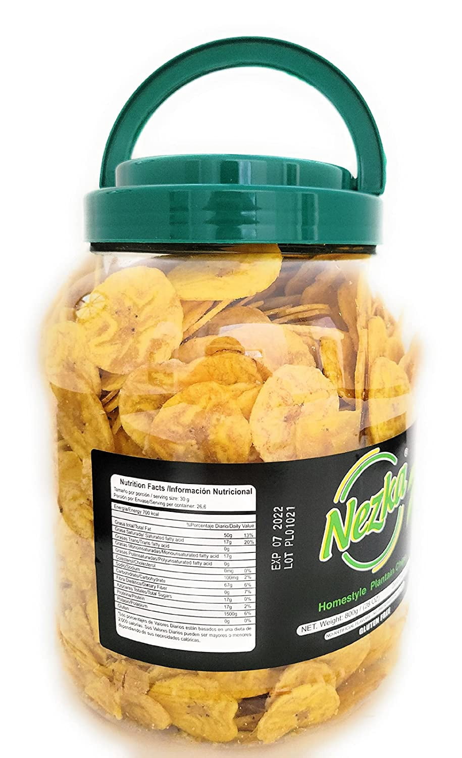 Nezka Plantain Chips - Delicious Crunchy Snacks and Side Dish - Reusable Jar of 28 oz | Chips de plátano Nezka - Deliciosos bocadillos crujientes y guarnición - Tarro reutilizable de 28 oz