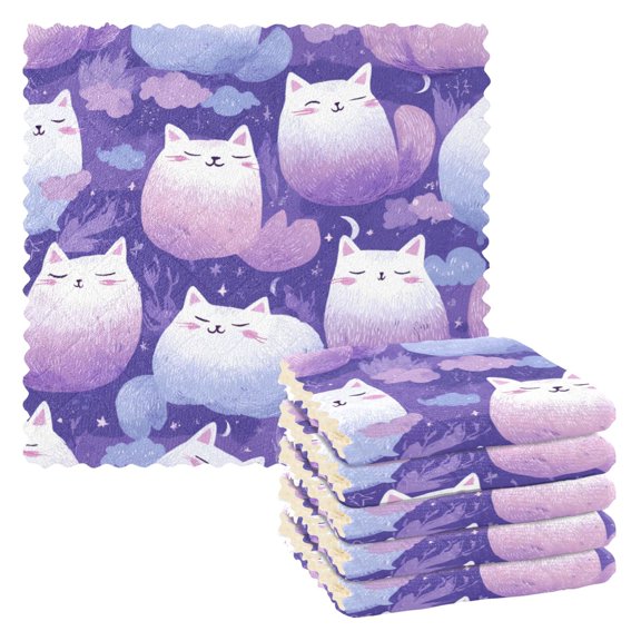 6 Pieces of Kitchen Towels 11x11Inch Kitchen Dish Cloths Kitchen Dish Towels Reuseable Cleaning Cloths Purple Cat