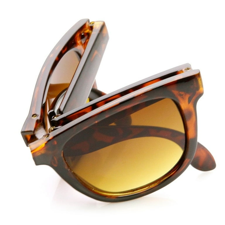 Classic Folding Compact Pocket Fold Up Horn Rimmed Sunglasses