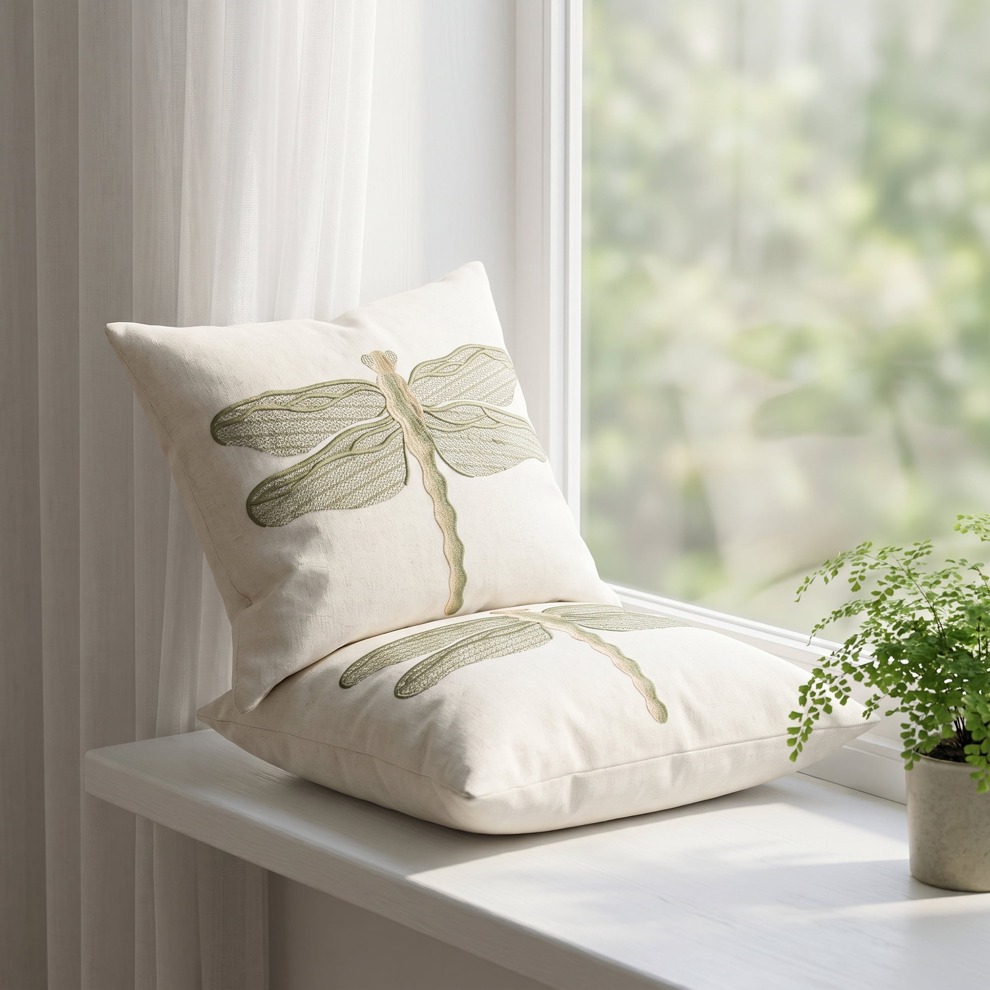 Unique Bargains 2 Pack Embroidered Animal Cottagecore Pillow Cover White 18"x18"