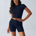 thumbnail image 5 of Hurxie Women's 2 Piece Outfits Lounge Sets Slim Fitted Short Sleeve Crop Tops Fold Over Shorts Casual Comfy Trasuits Navy,M, 5 of 6