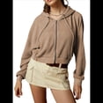 thumbnail image 1 of Sudadera Corta con Capucha y Cremallera para Mujer, Estilo Años 90, Larga, Cordón Ajustable y Bolsillos. Marrón S, 1 of 9