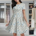 thumbnail image 2 of Blue Floral Vine Pattern Women's Classic Swing Skater Dress Casual Work Party Cocktail Dresses, 2 of 6