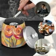 thumbnail image 4 of Yayeee Ashtray with Lid for Cigarette Smokeless Stainless Steel Home Ash Holder, Purple Abstract Floral, 4 of 7