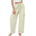 thumbnail image 4 of TFEOQRY Womens Cargo Pants with Pockets Elastic Waist Drawstring Solid Color Loose Casual Wide Leg Pants, 4 of 7