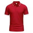 thumbnail image 4 of Mens Polo Shirts Short Sleeve Dual Tipped Collar T-Shirt Cotton Pique Buttons Classic Fit Casual Golf Shirts Red 3XL, 4 of 9