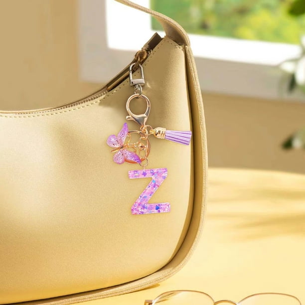 Carteras para las Mujeres Llavero de la Carta Inicial, Borla de las Señoras, Llavero de Coche Lindo Púrpura, Cartera, Mochila Mochila para las Mujeres