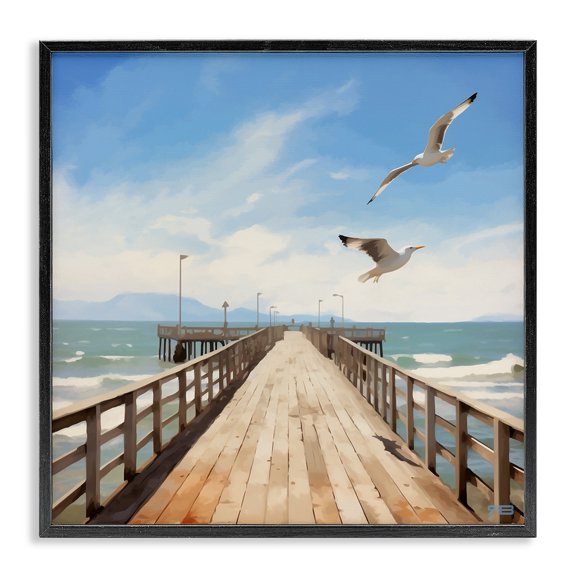 Stupell Industries Tropical Seagulls over Pier Black Framed Giclee Art, 12 x 12, by RB