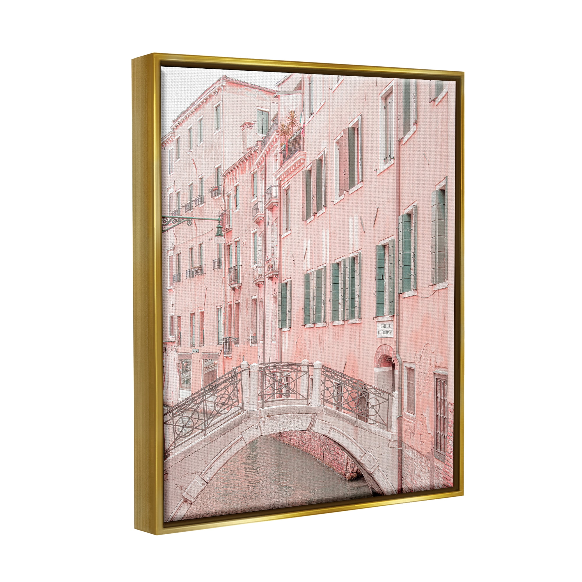 Stupell Industries City Canal Bridge Photography Town & City Photography Gold Floater Framed Art Print Wall Art