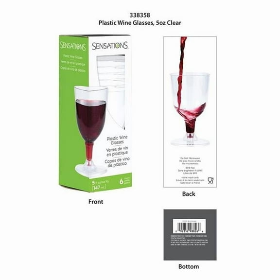 Creative Converting 338358 5 oz Plastic Wine Glasses, Clear - 6 Count