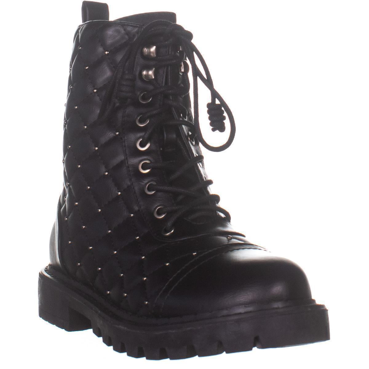 Womens Vintage Havana Charlotte Quilted Lug Sole Boots, Black