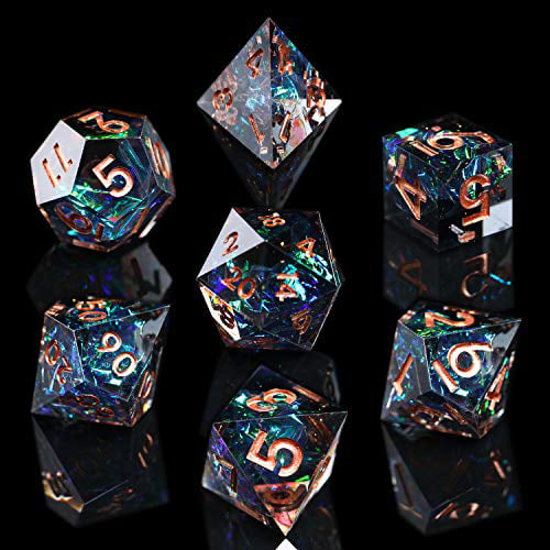 Pink and Blue Ice SHARP EDGE Dice 7 Piece Polyhedral Set for Dungeons and Dragons Tabletop RPGs Pathfinder