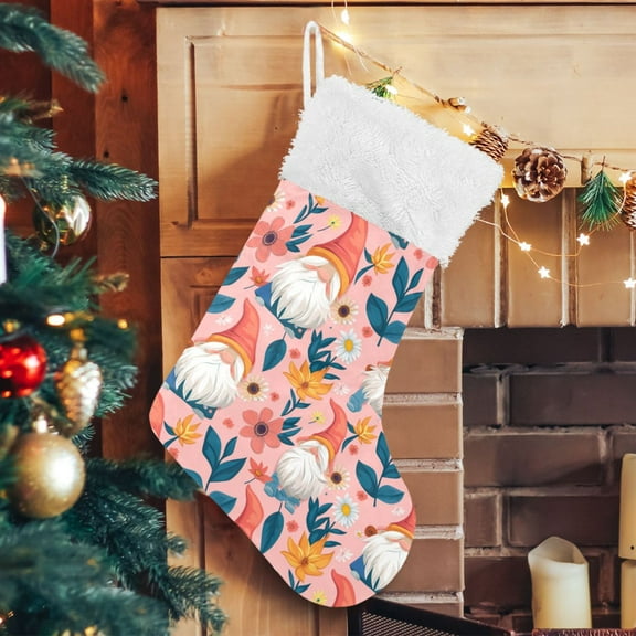 Ryvnso Christmas Stockings Gnomes and Leaves 17.7" Large Stocking Decoration 1 Pack